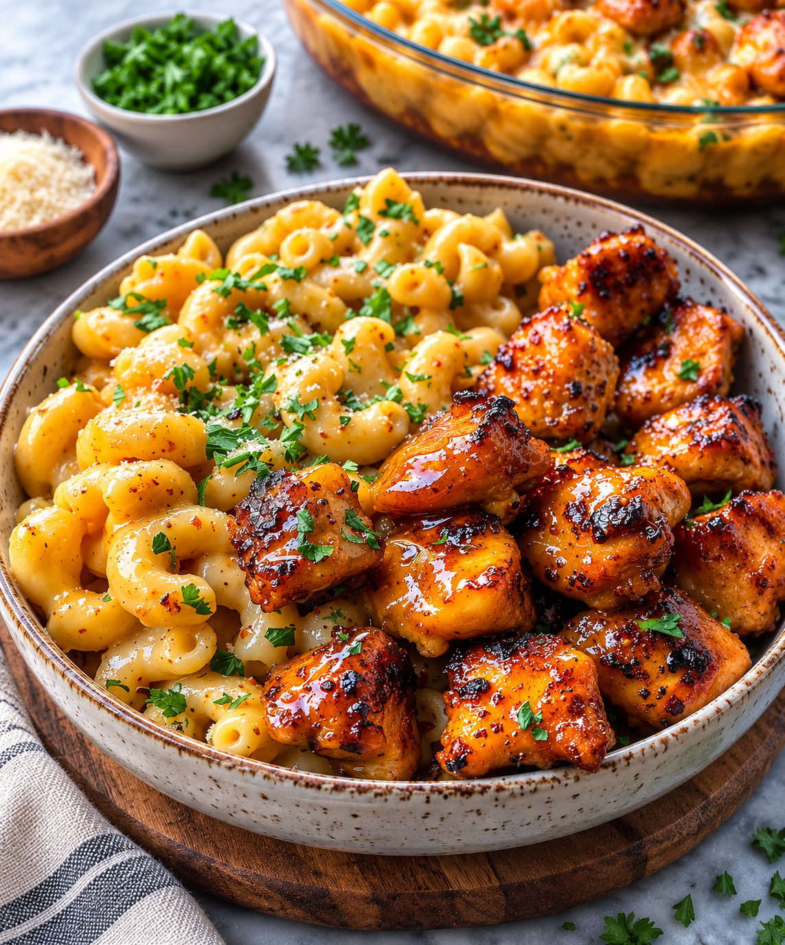 High Protein Honey Garlic Butter Chicken with Mac and Cheese featured image