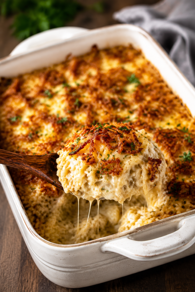 Orzo and chicken assembled in a baking dish