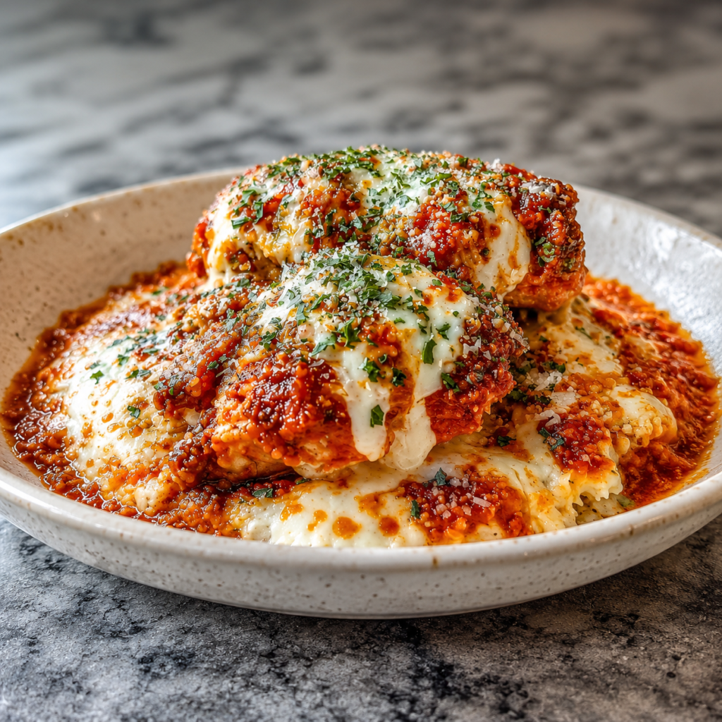 Finished high-protein chicken parm bowl