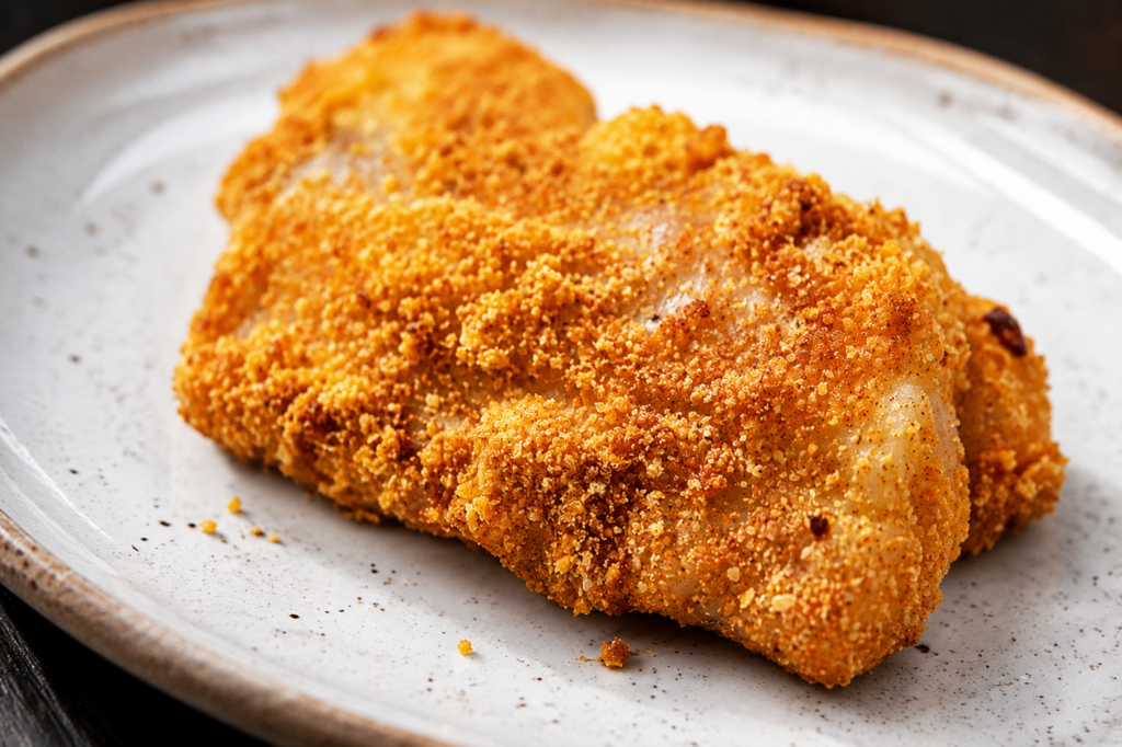Two shallow dishes with beaten egg and parmesan seasoning mixture