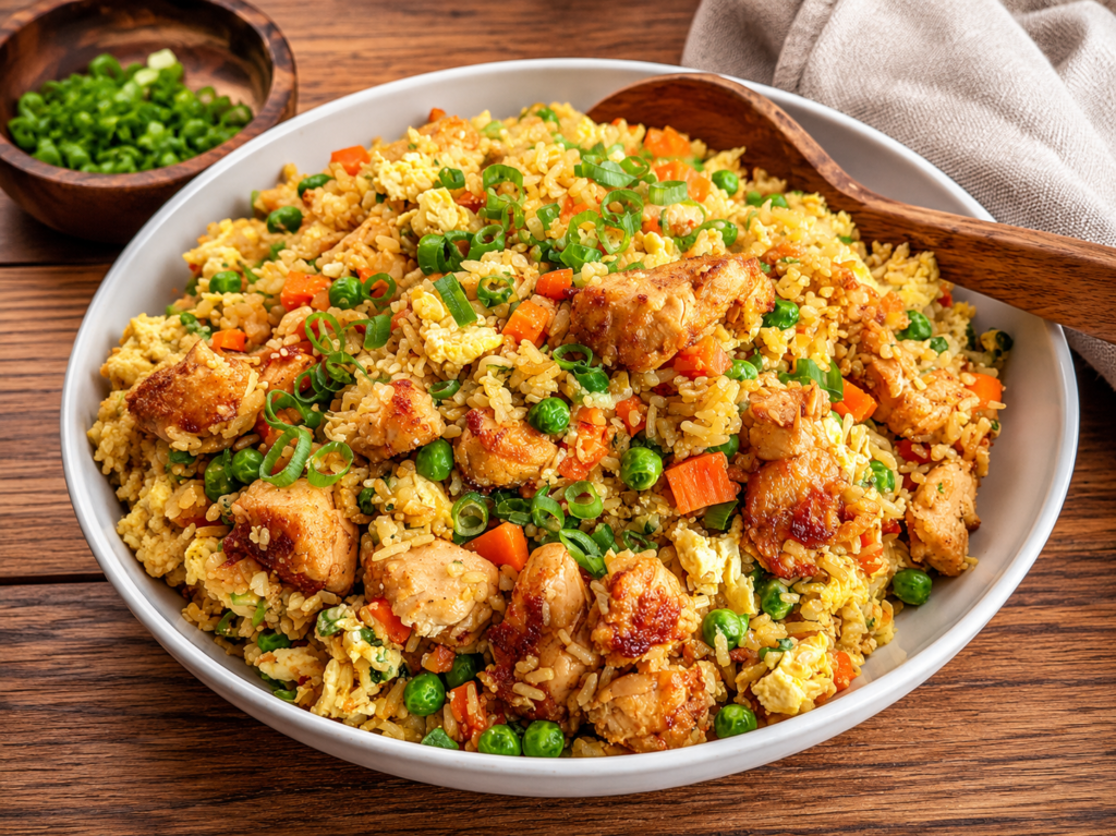 Chicken, garlic, and ginger layered over rice in a slow cooker