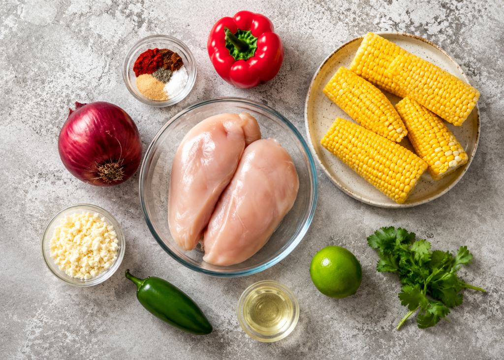 Grilled corn mixed with cotija cheese and lime in a bowl