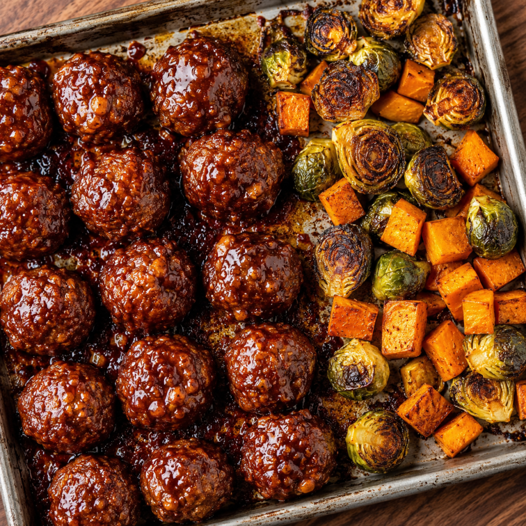 Baked meatballs tossed in sticky Korean glaze