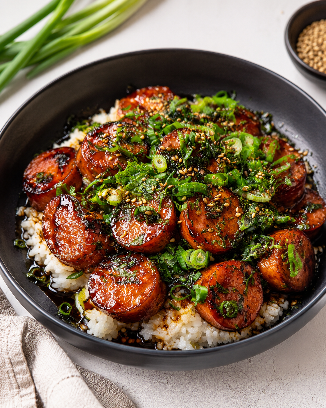 Sticky Honey Garlic Smoked Sausage Rice featured image
