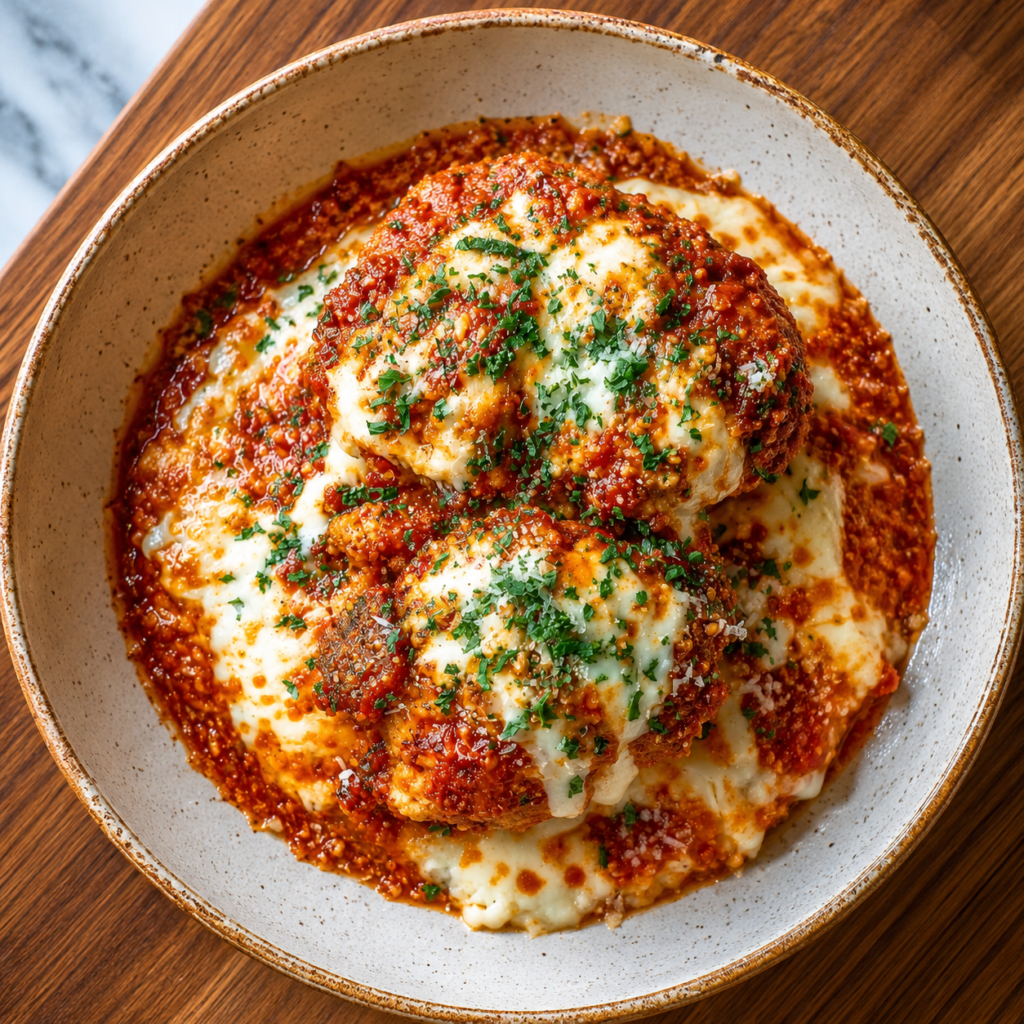 Marinara sauce spooned over chicken and cottage cheese