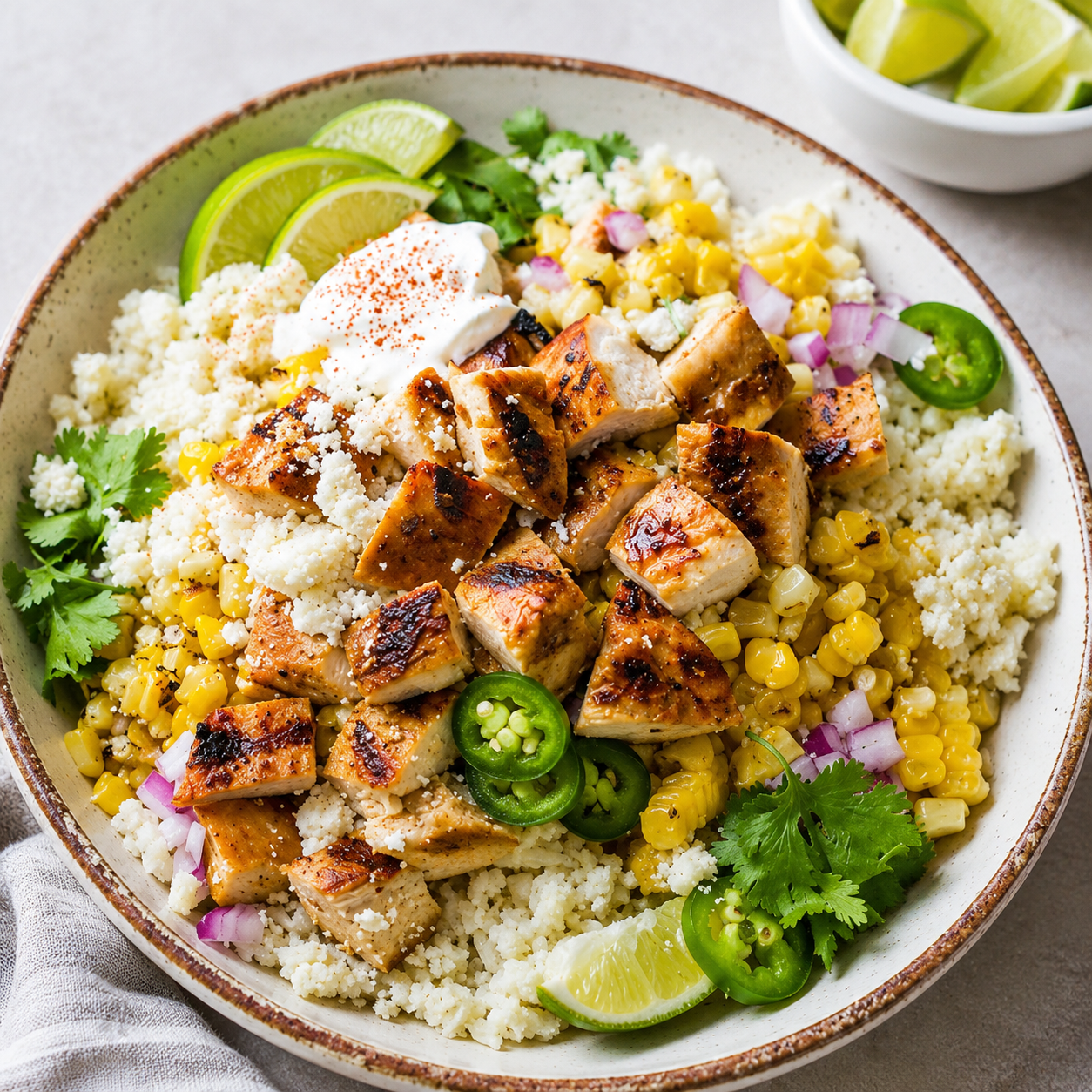 Street Corn Chicken Rice Bowl with Cilantro Lime Crema featured image