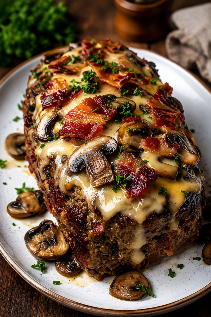 Meatloaf mixture shaped into a loaf before baking