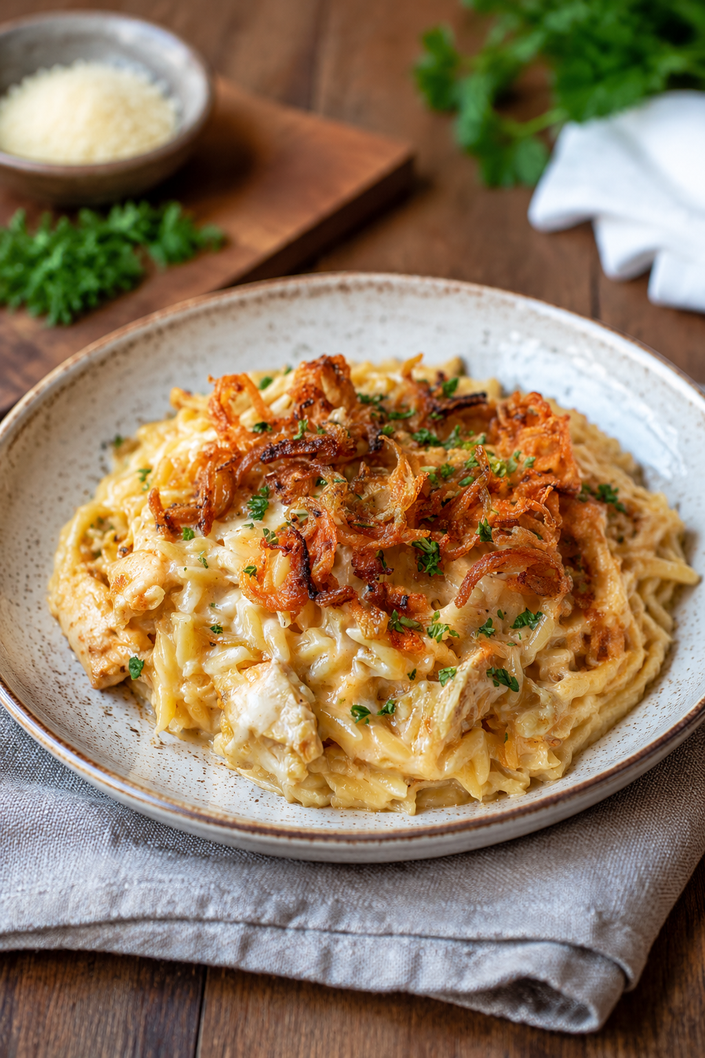 French Onion Chicken Orzo Casserole featured image