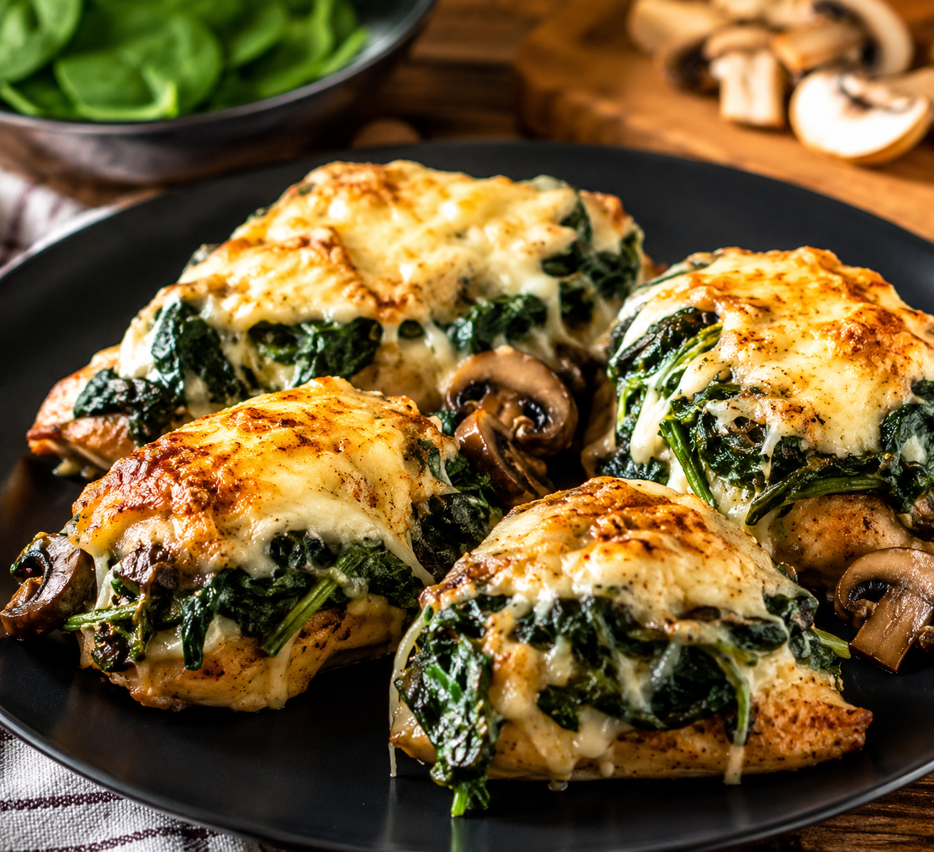 Smothered Asiago Chicken with Spinach and Mushrooms featured image