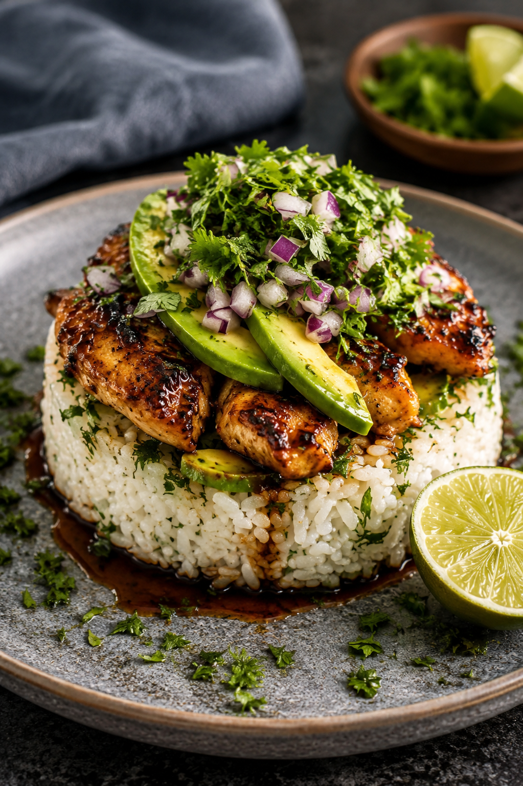 Honey Lime Chicken Avocado Rice Stack featured image