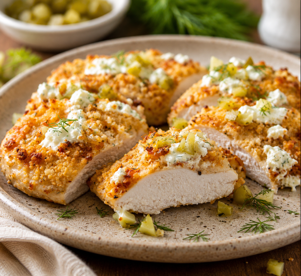 Chicken breasts brining in pickle juice