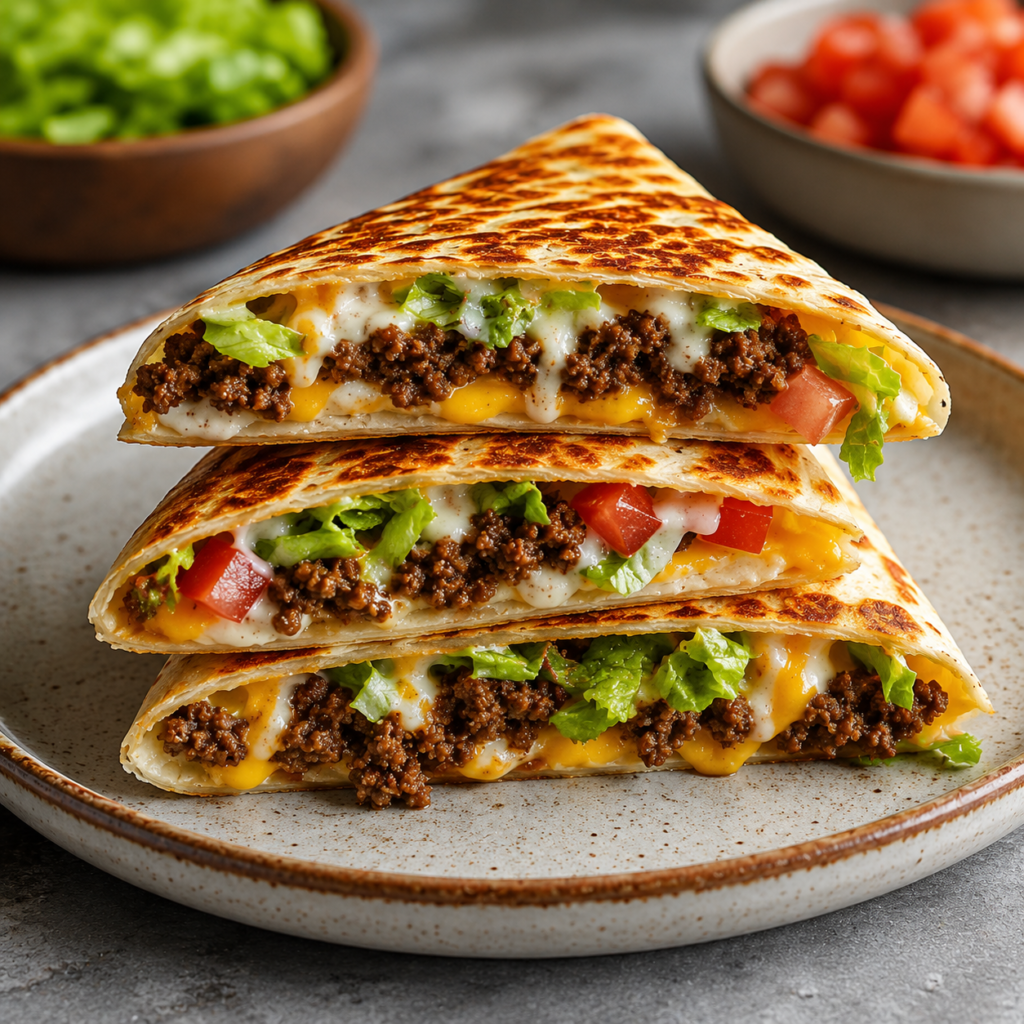 Toasted keto crunchwrap sliced in half