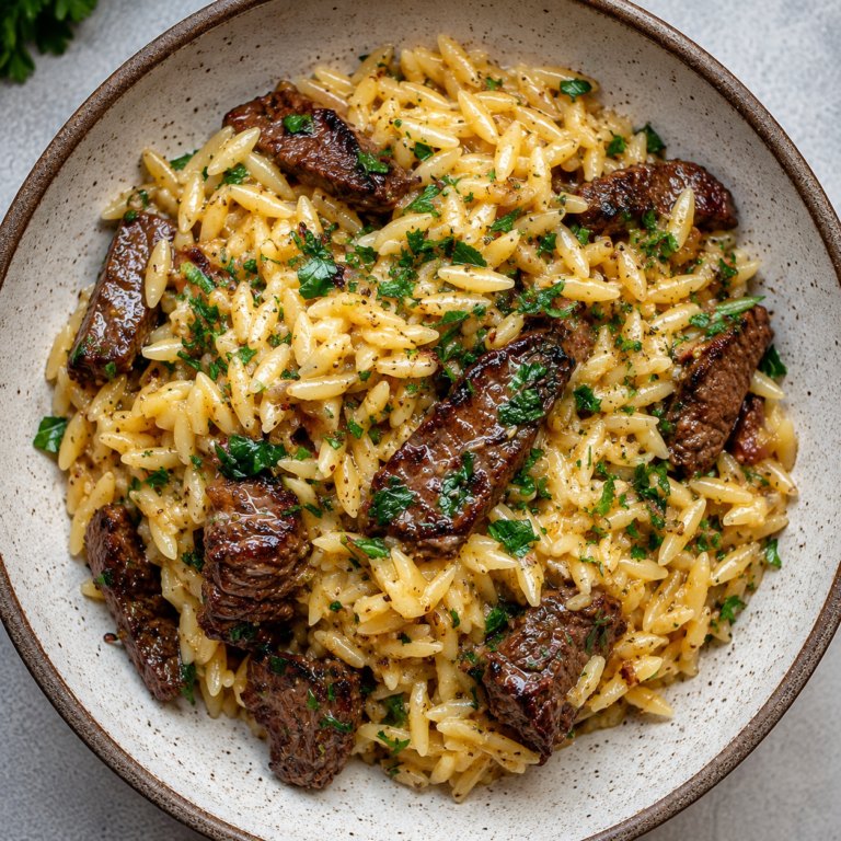 One-Pot Creamy Garlic Butter Steak Orzo featured image