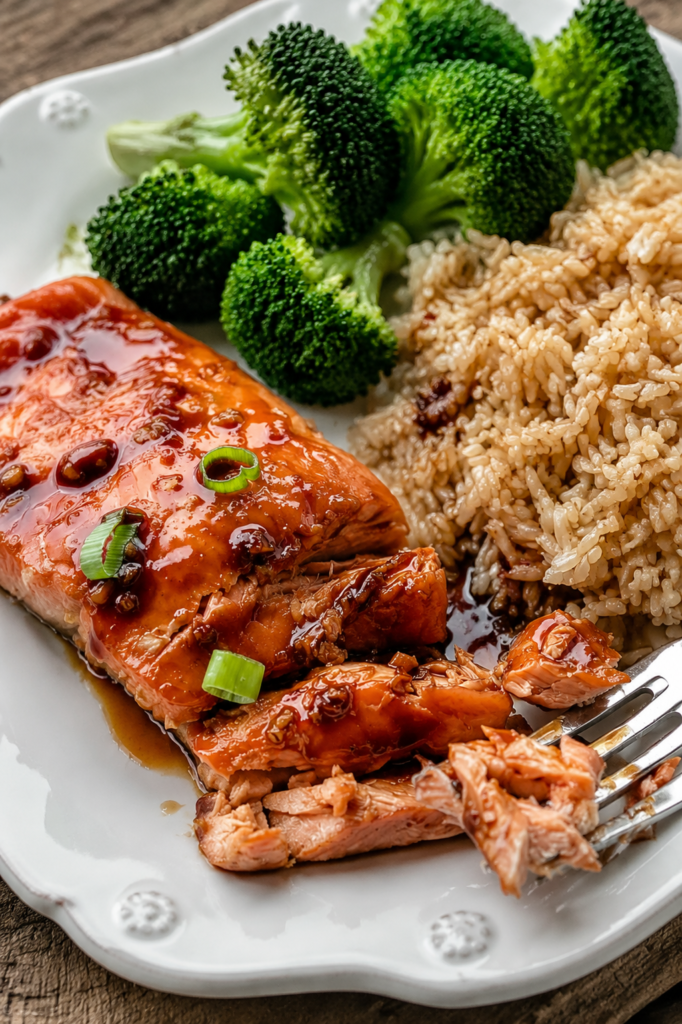 Honey garlic salmon garnished with sesame seeds