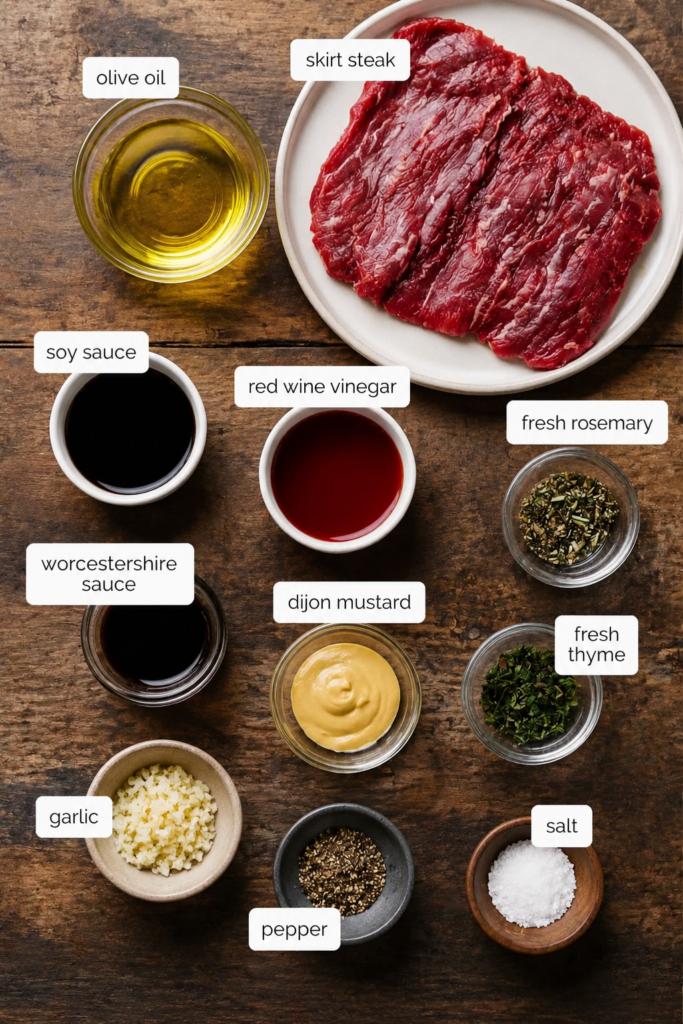 Skirt steak marinating in a citrus garlic mixture