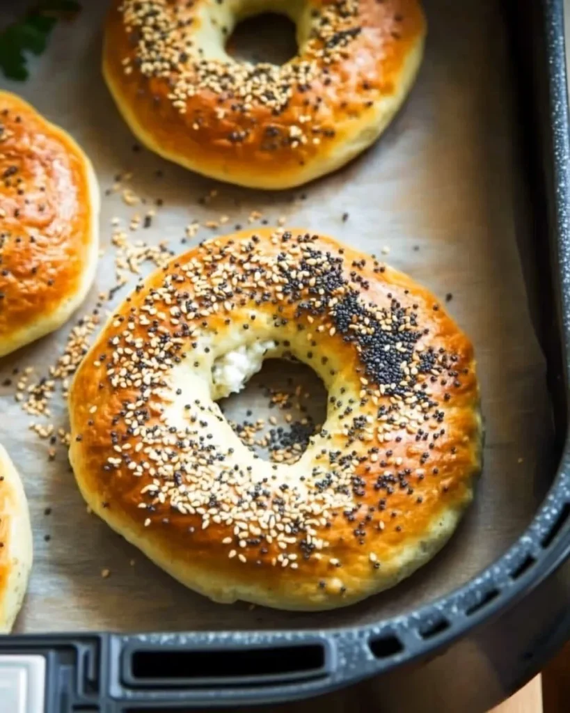 Formed bagel dough shaped into rings before cooking