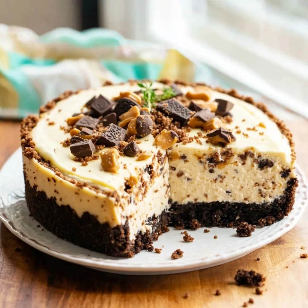 Chocolate cookie crust pressed into a springform pan