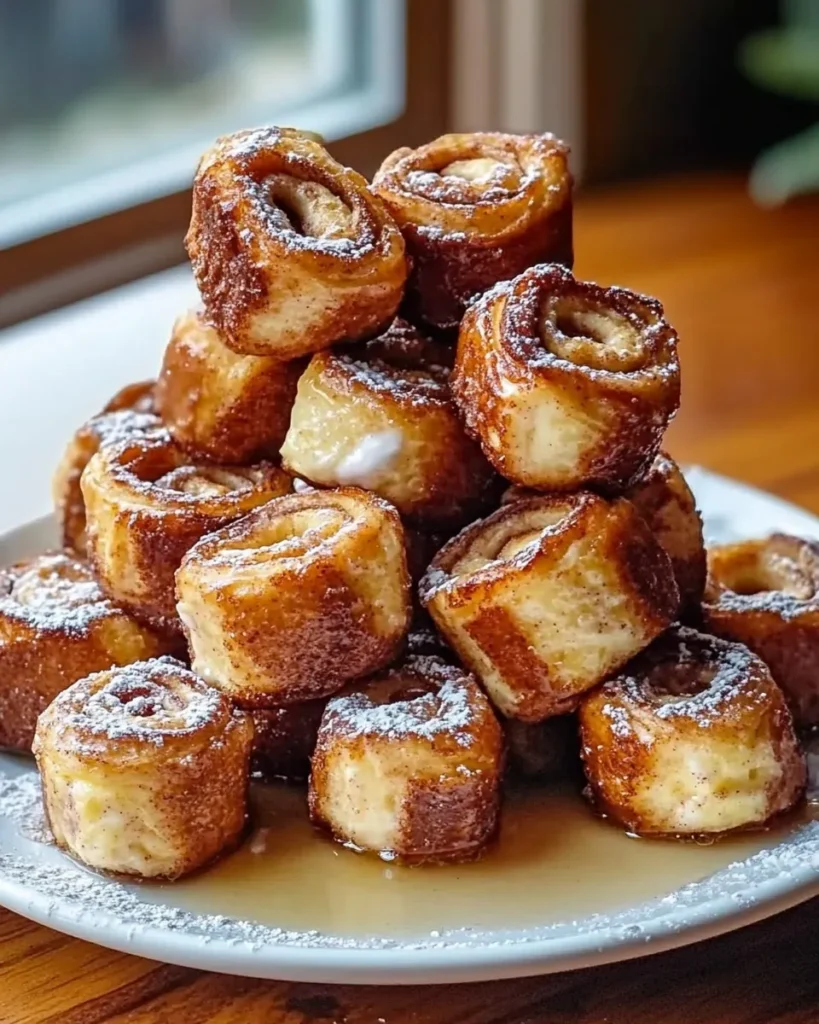 Cinnamon roll bites frying golden in a skillet