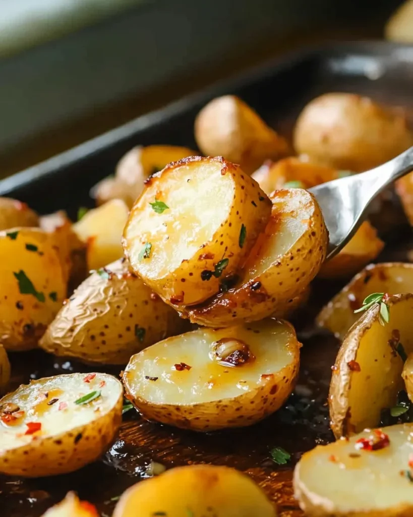 Roasted potatoes tossed in honey garlic glaze