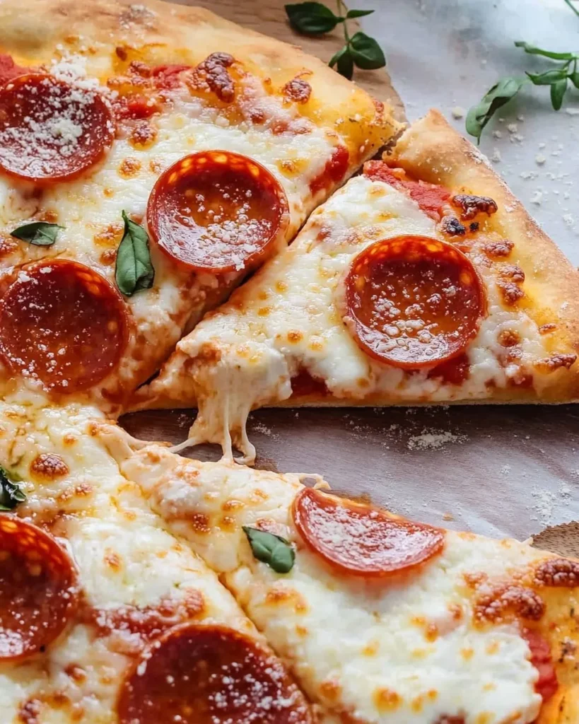 Pizza dough rolled thin on a baking sheet