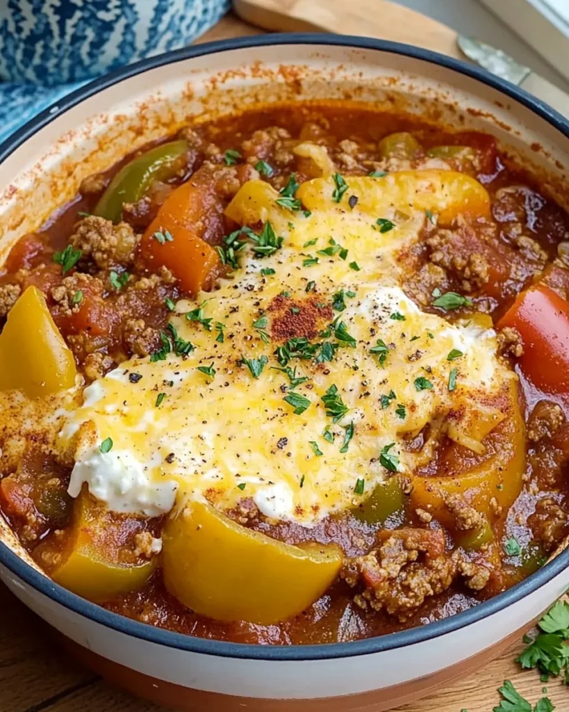 Rice simmering in tomato and beef stew