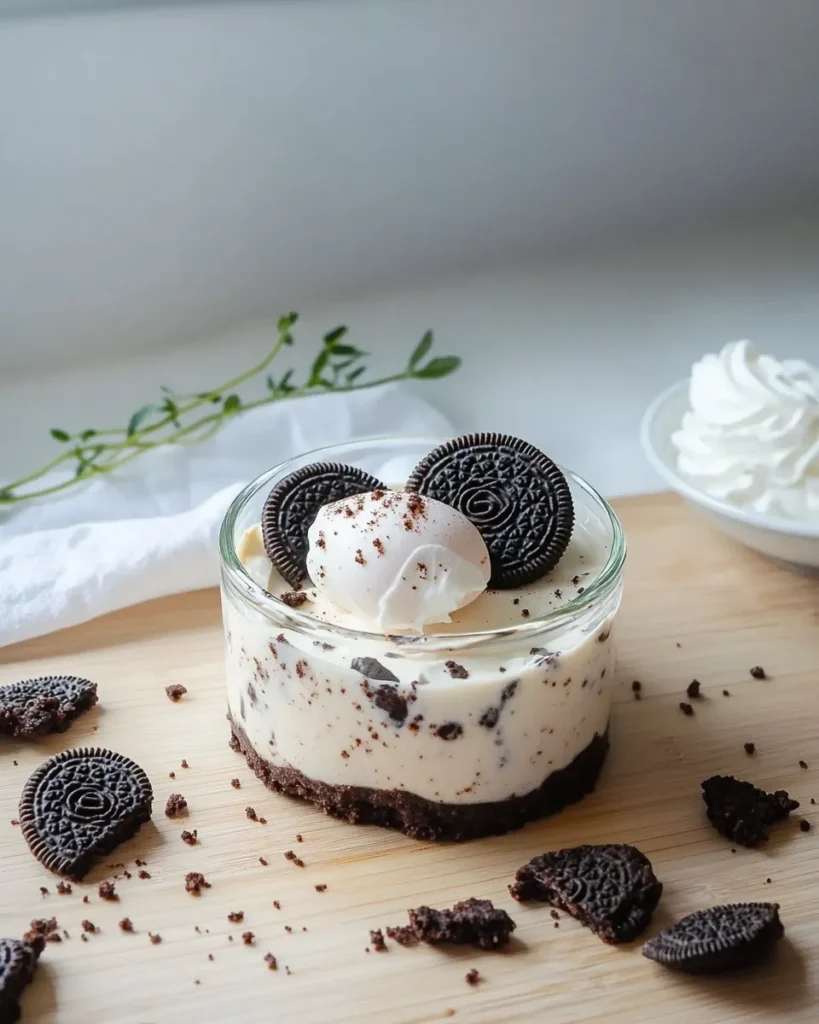 Crushed cookies folded into the blended cheesecake base