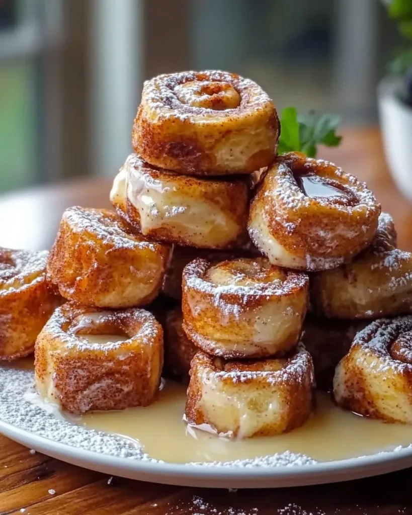 Cinnamon roll pieces dipped in egg custard