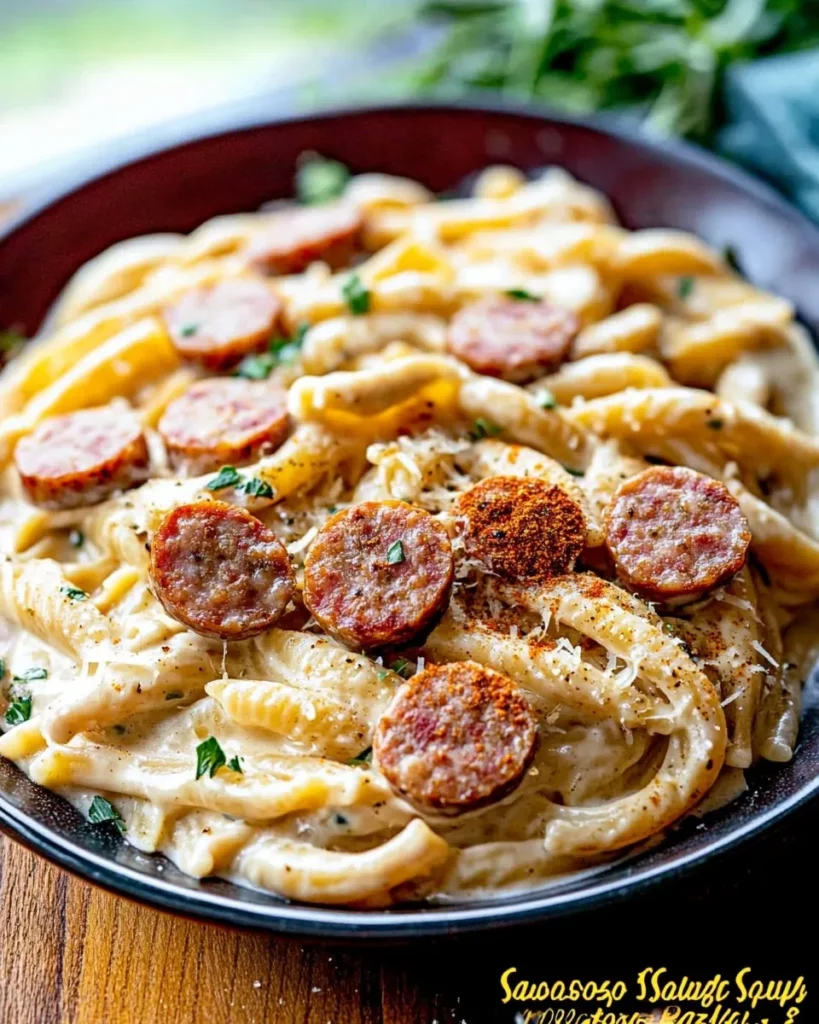 Smoked sausage searing browned in a skillet