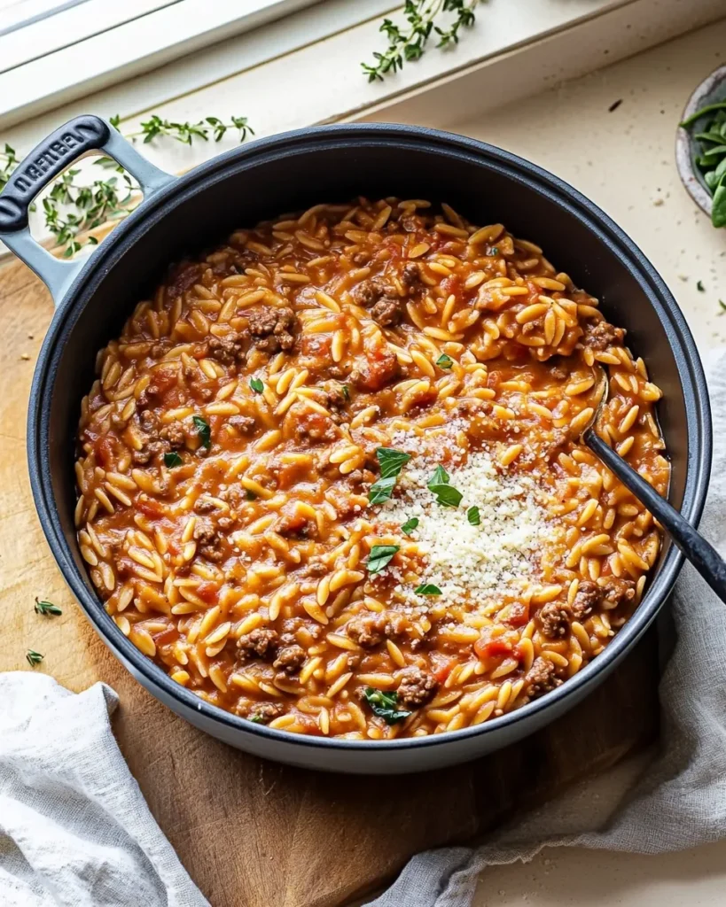 Ground beef and onion browning in a skillet