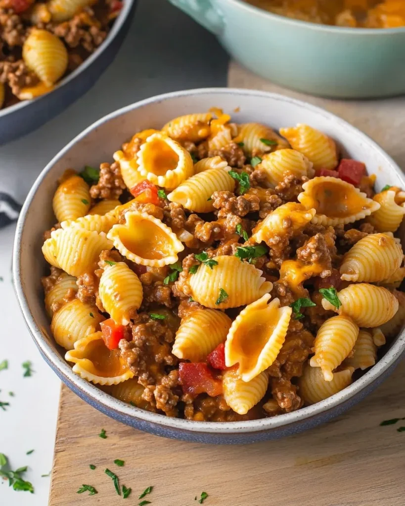 Ground beef, onion, and peppers browning in a pan