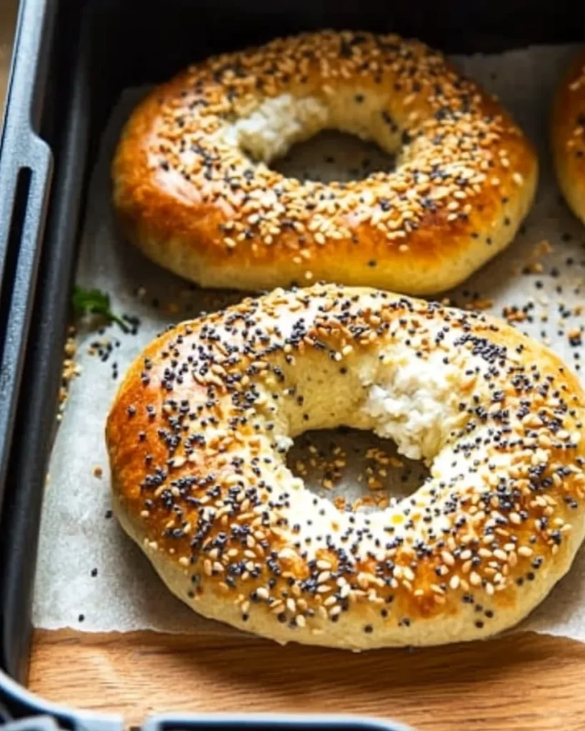 Flour and cottage cheese mixed into bagel dough in a bowl