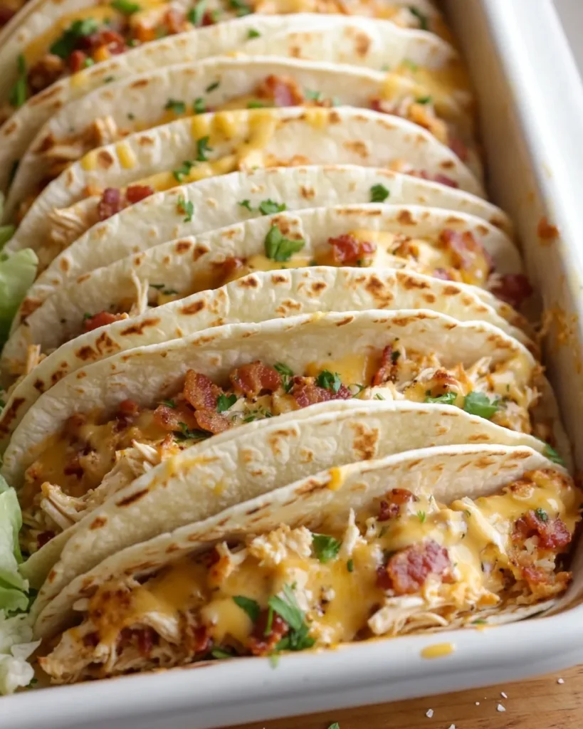 Ranch chicken and bacon filling being folded into tortillas