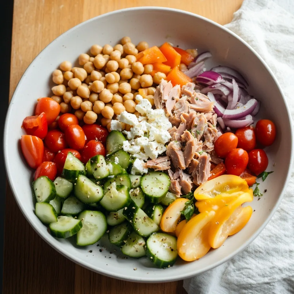 High Protein Greek Salad with Chickpeas and Tuna featured image
