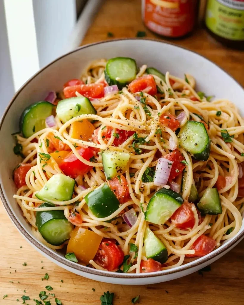 Cooked pasta rinsed under cold water