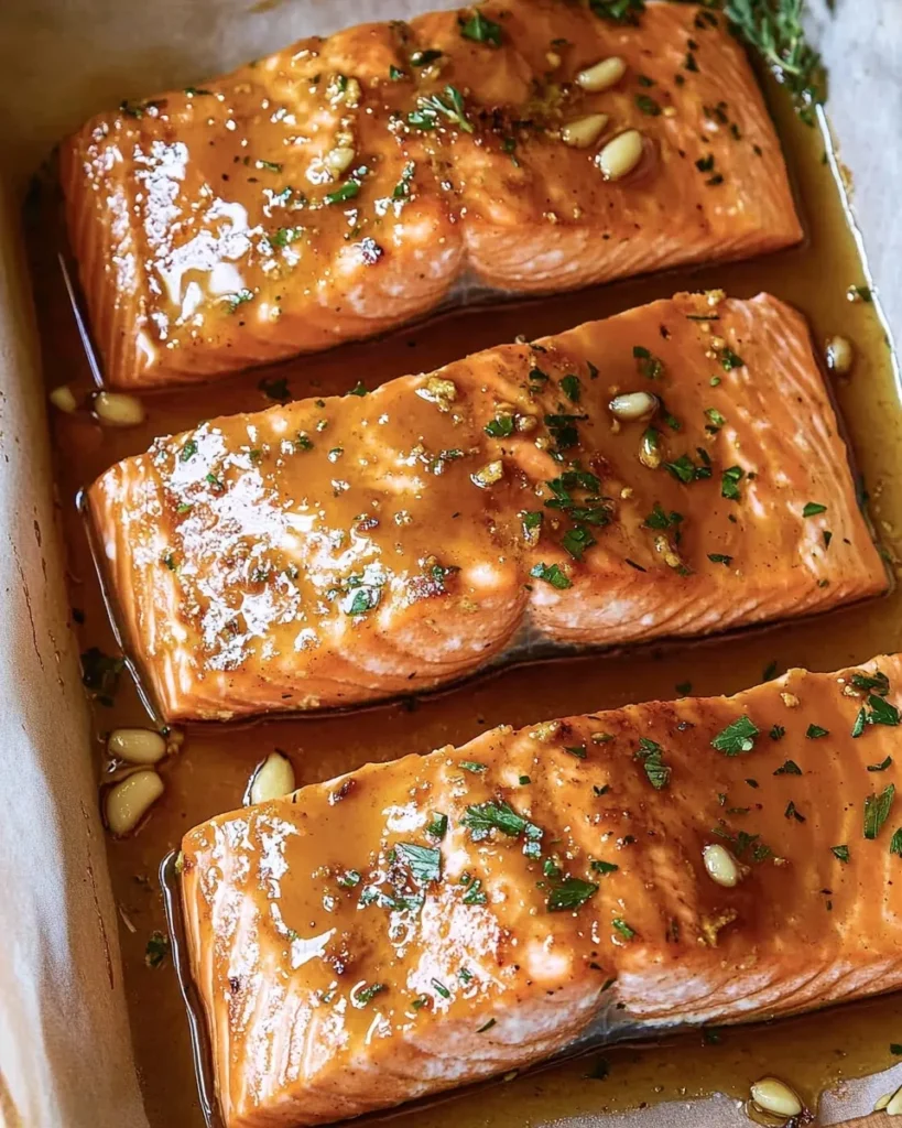 Salmon fillets seasoned on a baking sheet