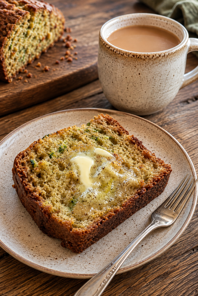 Sliced classic zucchini bread on a cutting board