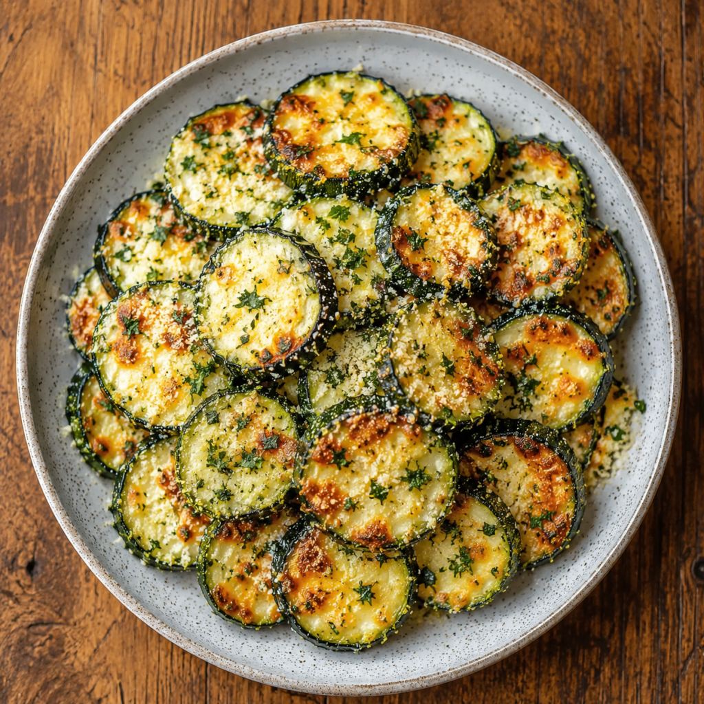 Finished garlic parmesan zucchini garnished with parsley