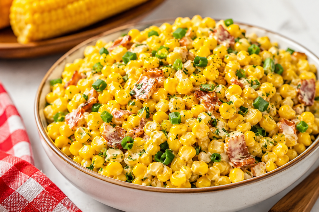Finished crack corn salad garnished with herbs