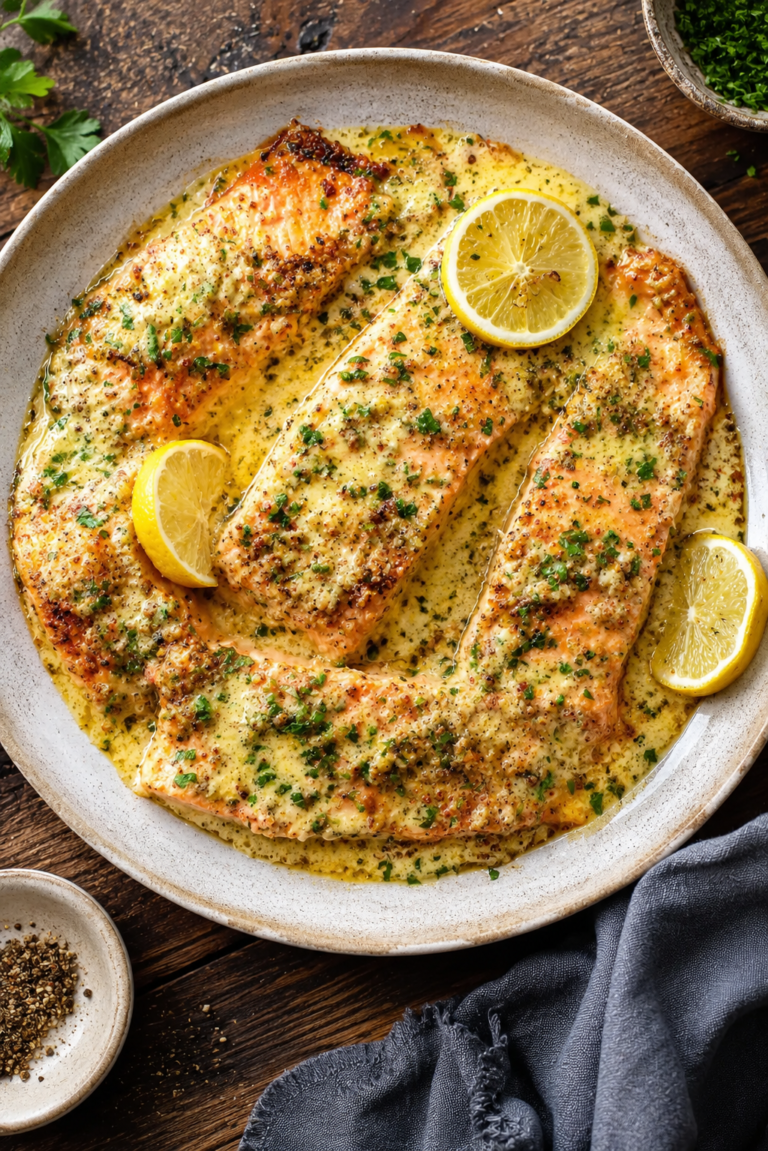 Baked Salmon with Lemon Butter Cream Sauce featured image