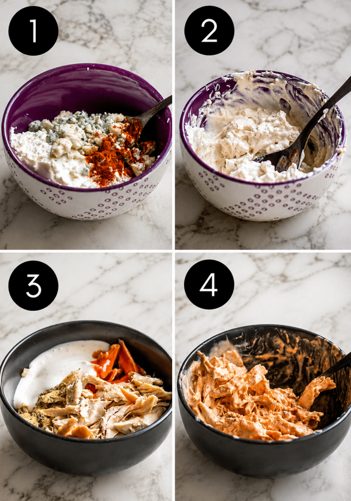 Shredded chicken tossed in buffalo sauce and ranch