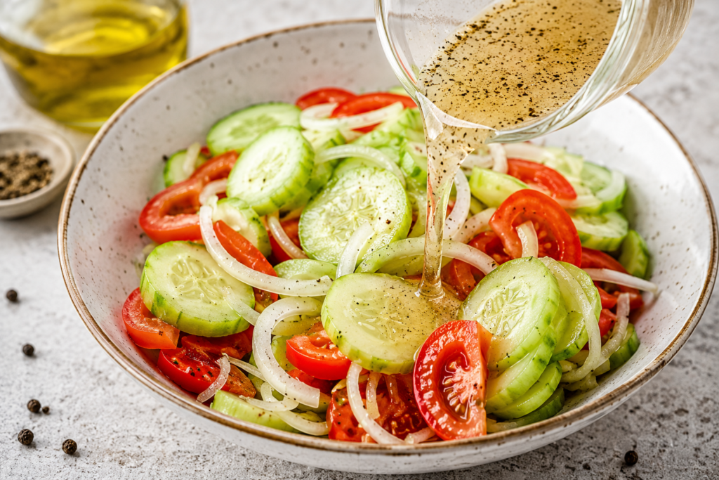 Sliced cucumbers salted and draining in a colander