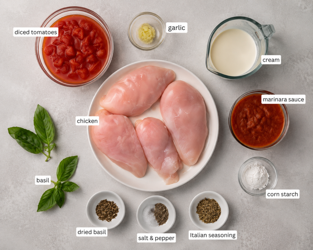 Chicken and crushed tomatoes in a slow cooker