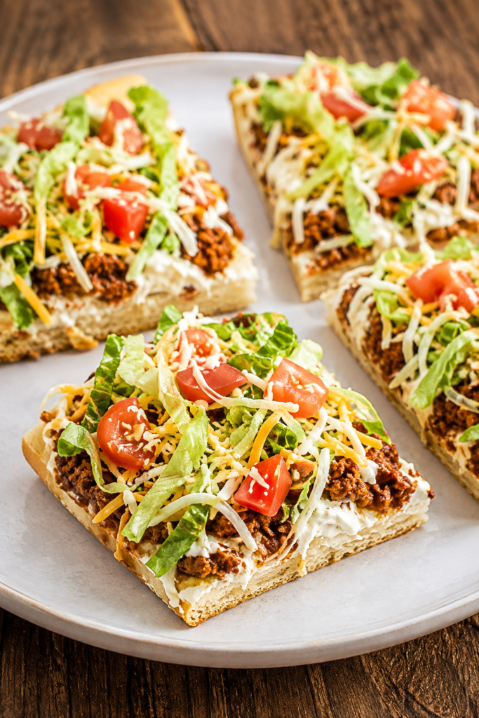 Taco pizza with melted cheese fresh from the oven