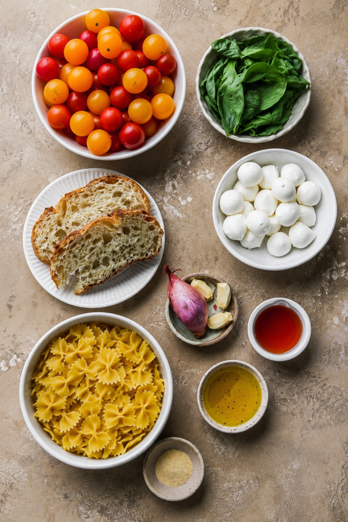 Cherry tomatoes, garlic, and bocconcini in a bowl