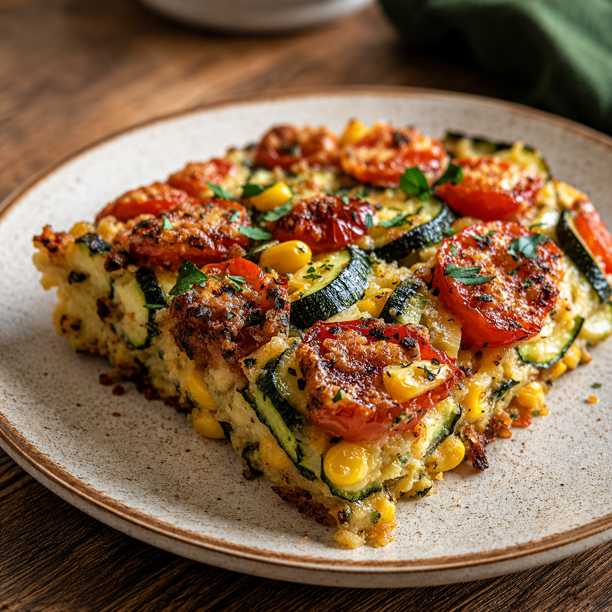 Zucchini Corn Tomato Bake with Parmesan Crust featured image