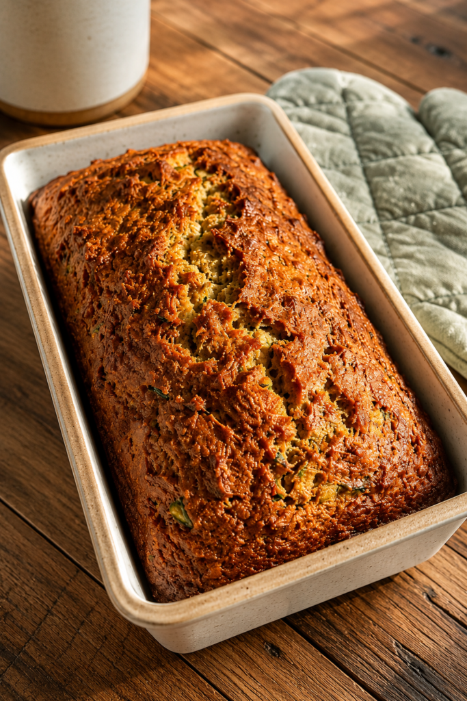 Zucchini bread batter poured into a loaf pan