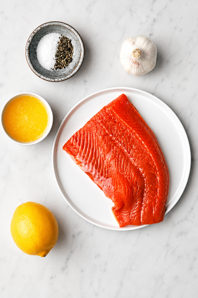 Salmon cubes tossed with melted butter, lemon juice, and garlic