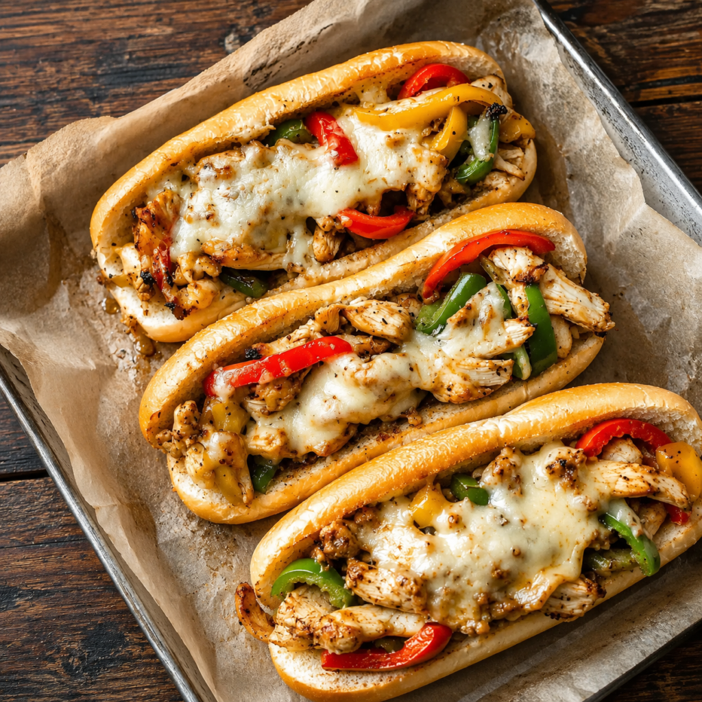 Finished chicken philly cheese steak sandwiches