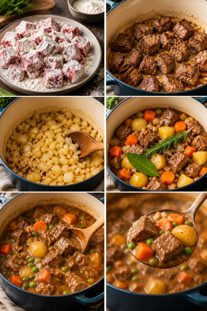 Carrots, potatoes, and broth added to the slow cooker